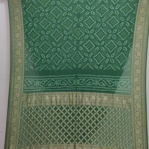 GREEN KHADI GEORGETTE BANDHANI SAREE- COPPER ZARI