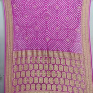 BABY PINK KHADDI GEORGETTE BANDHANI SAREE
