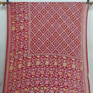 RED KHADDI GEORGETTE RAI BANDHANI SAREE