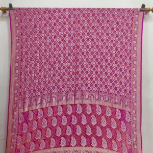 PINK KHADDI GEORGETTE RAI BANDHANI SAREE WITH GOLD SILVER ZARI