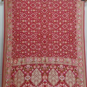 RED MINAKARI KHADDI GEORGETTE BANDHANI SAREE