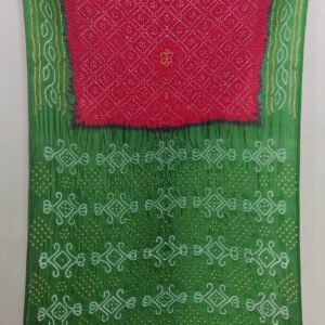 RED AND GREEN PURE SILK BANDHANI SAREE WITHOUT ZARI