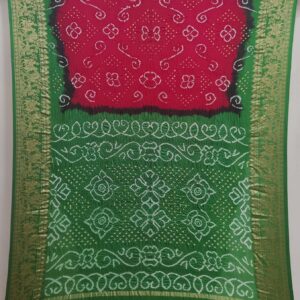 RED AND GREEN PURE SILK BANDHANI SAREE WITH RESHAM BORDER